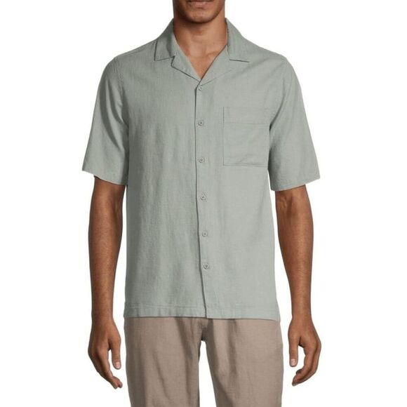 ONIA Sage Green Air Linen Short Sleeve Button Down Shirt Men's Size Large - Picture 1 of 7